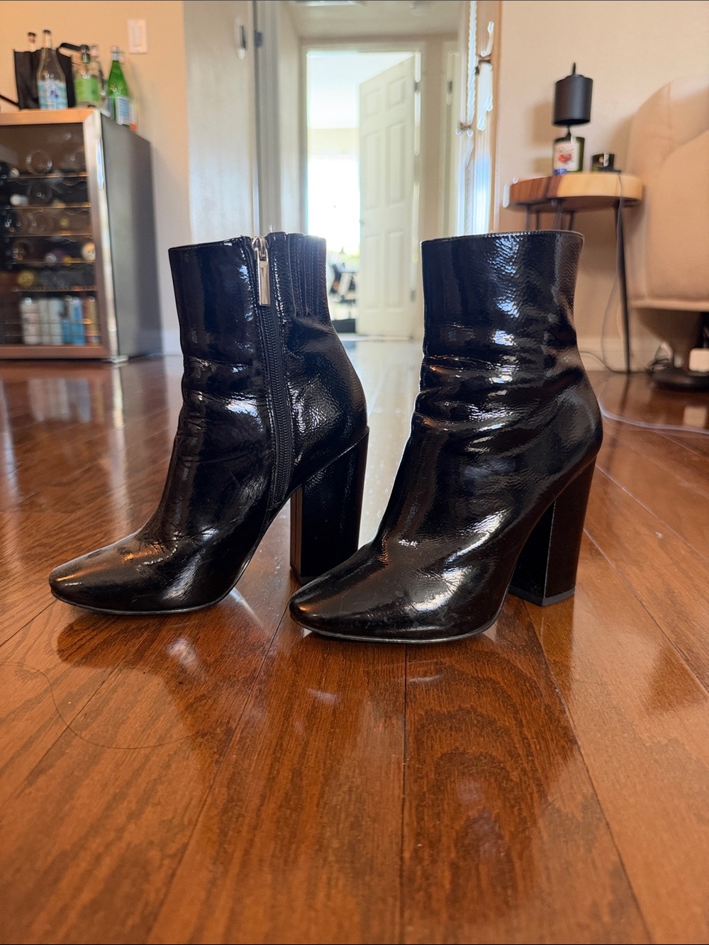 Kendall & Kylie Black Patent Block Heel Ankle Boots